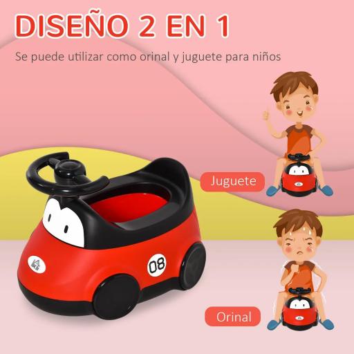 Orinal para Bebé de 6-36 Meses Orinal Infantil WC Aprendizaje Entrenamiento Portátil en Forma de Automóvil con Tapa y Volante Fácil de Limpiar 40x27,5x29,1 cm Rojo [5]