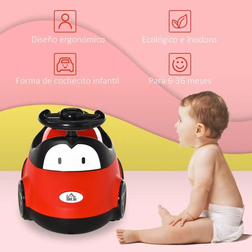 Orinal para Bebé de 6-36 Meses Orinal Infantil WC Aprendizaje Entrenamiento Portátil en Forma de Automóvil con Tapa y Volante Fácil de Limpiar 40x27,5x29,1 cm Rojo [2]