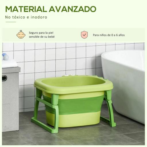 Bañera Plegable para Bebé Bañera Portátil para Niños con Patas Antideslizantes 75,3x55,4x43 cm Verde [1]