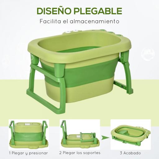 Bañera Plegable para Bebé Bañera Portátil para Niños con Patas Antideslizantes 75,3x55,4x43 cm Verde [2]