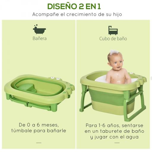 Bañera Plegable para Bebé Bañera Portátil para Niños con Patas Antideslizantes 75,3x55,4x43 cm Verde [8]