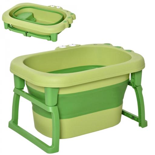Bañera Plegable para Bebé Bañera Portátil para Niños con Patas Antideslizantes 75,3x55,4x43 cm Verde [4]
