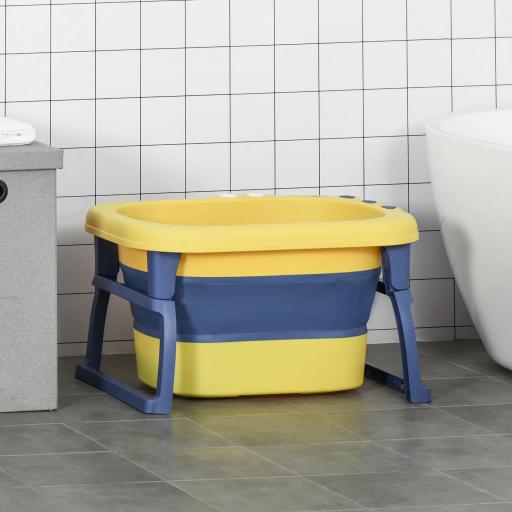 Bañera Plegable para Bebé Bañera Portátil para Niños con Patas Antideslizantes 75,3x55,4x43 cm Amarillo y Azul