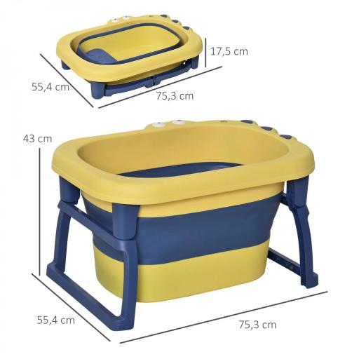 Bañera Plegable para Bebé Bañera Portátil para Niños con Patas Antideslizantes 75,3x55,4x43 cm Amarillo y Azul [5]