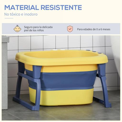 Bañera Plegable para Bebé Bañera Portátil para Niños con Patas Antideslizantes 75,3x55,4x43 cm Amarillo y Azul [8]