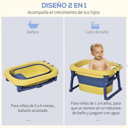 Bañera Plegable para Bebé Bañera Portátil para Niños con Patas Antideslizantes 75,3x55,4x43 cm Amarillo y Azul [4]