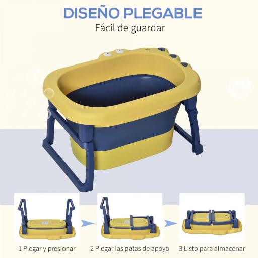 Bañera Plegable para Bebé Bañera Portátil para Niños con Patas Antideslizantes 75,3x55,4x43 cm Amarillo y Azul [2]