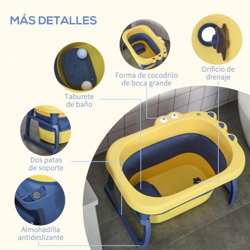 Bañera Plegable para Bebé Bañera Portátil para Niños con Patas Antideslizantes 75,3x55,4x43 cm Amarillo y Azul [9]