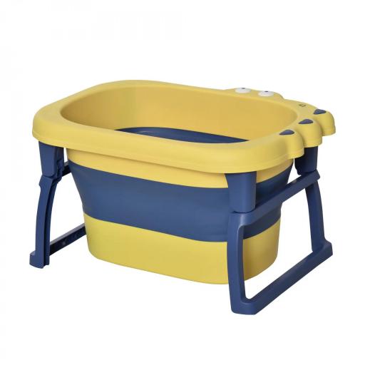 Bañera Plegable para Bebé Bañera Portátil para Niños con Patas Antideslizantes 75,3x55,4x43 cm Amarillo y Azul [1]