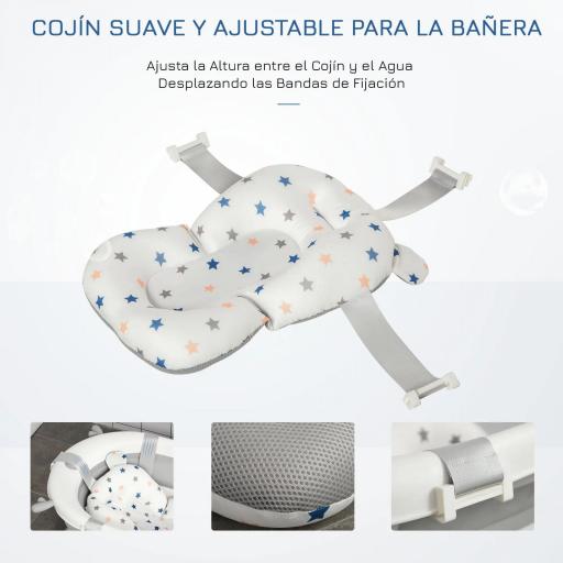Bañera Plegable para Bebé Recién Nacido hasta 3 Años 81,5x50,5x23,5 cm con Tapón Termosensible Cojín Gris [7]