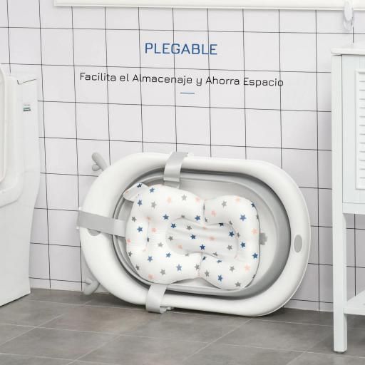 Bañera Plegable para Bebé Recién Nacido hasta 3 Años 81,5x50,5x23,5 cm con Tapón Termosensible Cojín Gris [2]