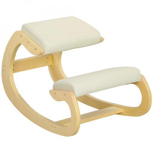 Silla Ergonómica de Rodillas Silla de Rodillas de Madera Taburete Ergonómico Cojín Acolchado 55x85x55 cm Crema [9]