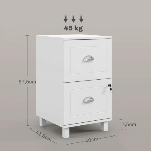 Archivador con Cerradura y 2 Cajones Barras Ajustables para Carpetas A4 y Carta Diseño Compacto 40x41,5x67,5 cm Blanco [1]