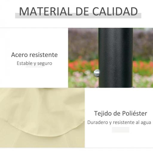 Sombrilla Terraza Exterior Ø265 cm Sombrilla de Jardín con 32 Luces LED Solares Poste de Acero y Manivela Parasol Inclinable para Patio Terraza Beige [3]