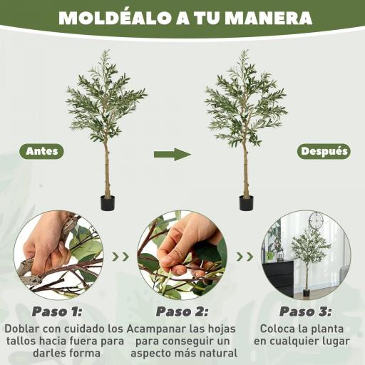 Planta Artificial Decorativa de 150 cm Árbol de Olivo con 720 Hojas y 32 Aceitunas en Maceta para Interior Verde [4]