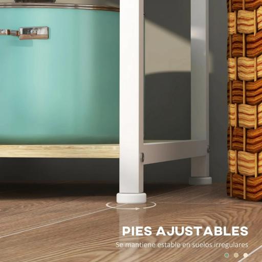 Estantería de Cocina con 1 Cesta 4 Ganchos en S 6 Almohadillas de Pie Ajustables y Estantes 90x40x84,5 cm Roble y Blanco [5]