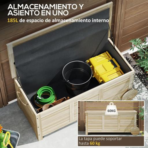 Baúl de Madera Exterior de 185L con 2 Ruedas Cuerdas de lino Bisagras Metálicas y Forro Interno 110x50x50 cm Natural [2]