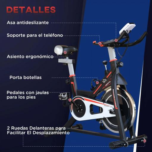 Bicicleta Estática con Volante de 8 kg Pantalla LCD Pulsómetro Sillín y Manillar Ajustables 103x48x115 cm Negro [5]