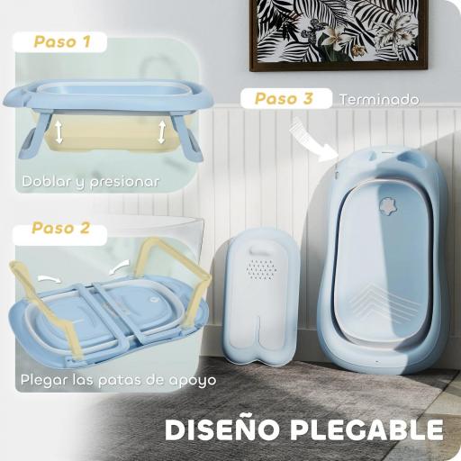 Bañera Plegable Bebé con Soporte con Orificio de Drenaje y Agujero de Ducha 83x48x23,5 cm Azul Claro [5]