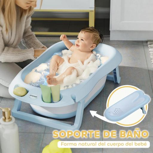 Bañera Plegable Bebé con Soporte con Orificio de Drenaje y Agujero de Ducha 83x48x23,5 cm Azul Claro [1]