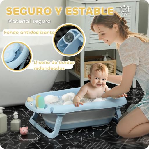 Bañera Plegable Bebé con Soporte con Orificio de Drenaje y Agujero de Ducha 83x48x23,5 cm Azul Claro [3]