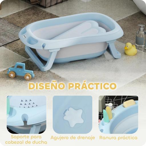 Bañera Plegable Bebé con Soporte con Orificio de Drenaje y Agujero de Ducha 83x48x23,5 cm Azul Claro [4]