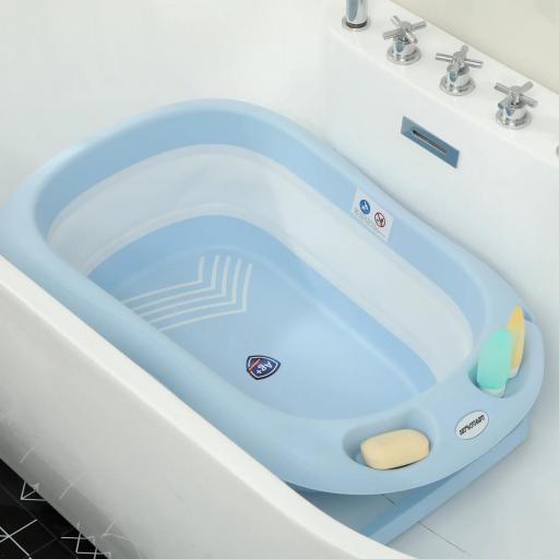 Bañera Plegable Bebé con Soporte con Orificio de Drenaje y Agujero de Ducha 83x48x23,5 cm Azul Claro [8]