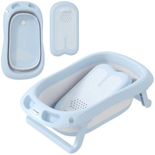 Bañera Plegable Bebé con Soporte con Orificio de Drenaje y Agujero de Ducha 83x48x23,5 cm Azul Claro [7]