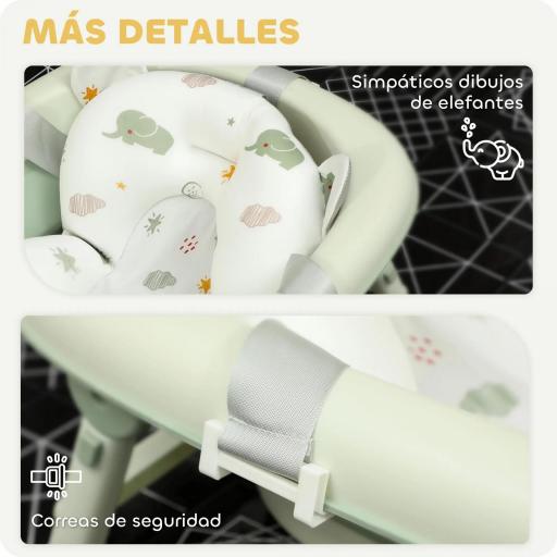 Bañera Plegable Bebé con Cojín de Baño Soporte con Botón Orificio de Drenaje y de Ducha Repisa Gancho Verde [4]