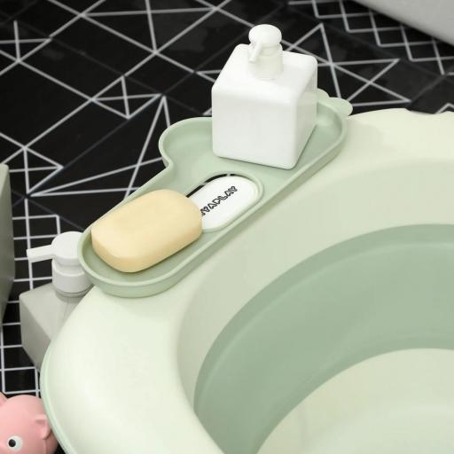 Bañera Plegable Bebé con Cojín de Baño Soporte con Botón Orificio de Drenaje y de Ducha Repisa Gancho Verde [2]