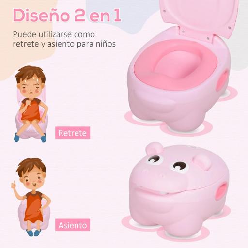 Orinal Infantil con Forma de Hipopótamo con Asas para Niños a partir de 6 Meses Inodoro de Aprendizaje 40x30x23 cm Rosa [6]