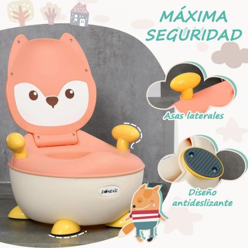 Orinal Infantil WC Aprendizaje Orinal para Bebé de 6-36 Meses en Forma de Zorro Tapa Antideslizante 34,5x35x23 cm Rosa [2]