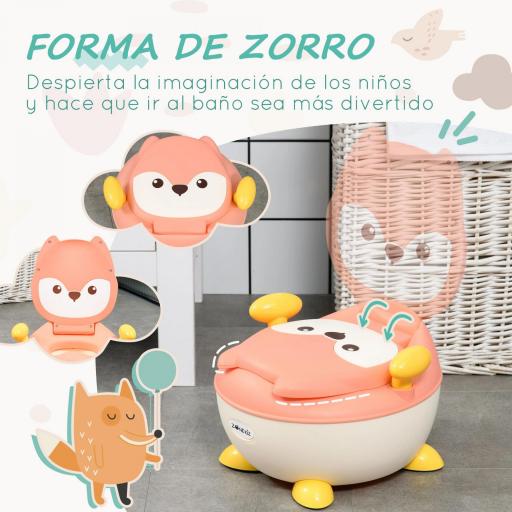Orinal Infantil WC Aprendizaje Orinal para Bebé de 6-36 Meses en Forma de Zorro Tapa Antideslizante 34,5x35x23 cm Rosa [6]