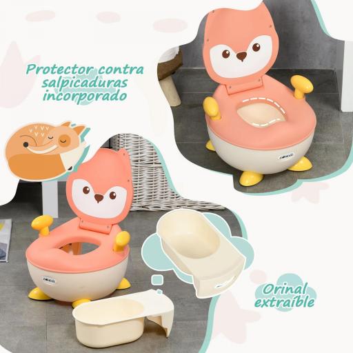 Orinal Infantil WC Aprendizaje Orinal para Bebé de 6-36 Meses en Forma de Zorro Tapa Antideslizante 34,5x35x23 cm Rosa [4]