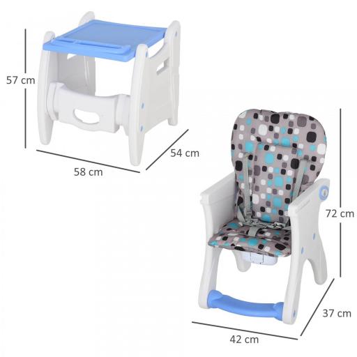 Trona para Bebés 2 en 1 para 6 Meses a 6 Años Transformable en Mesa y Silla Multifuncional Ajustable en 3 Posiciones Respaldo Alto Acolchado con 2 Bandejas Extraíbles 57x59x105 cm Azul [1]