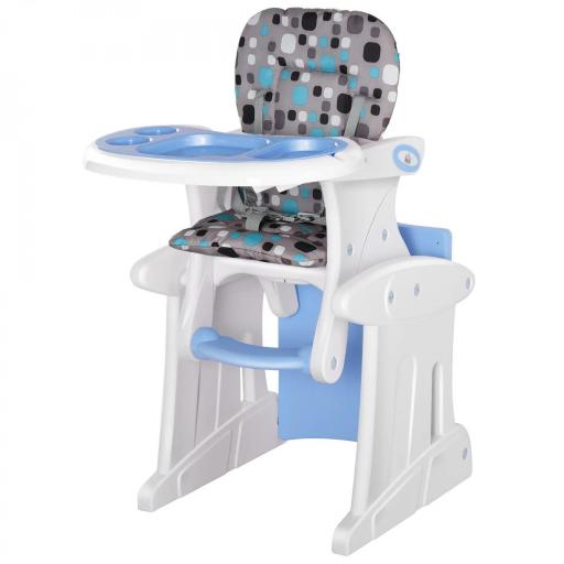 Trona para Bebés 2 en 1 para 6 Meses a 6 Años Transformable en Mesa y Silla Multifuncional Ajustable en 3 Posiciones Respaldo Alto Acolchado con 2 Bandejas Extraíbles 57x59x105 cm Azul [9]