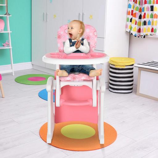 Trona para Bebés 2 en 1 para 6 Meses a 6 Años Transformable en Mesa y Silla Multifuncional Ajustable en 3 Posiciones Respaldo Alto Acolchado con 2 Bandejas Extraíbles 57x59x105 cm Rosa
