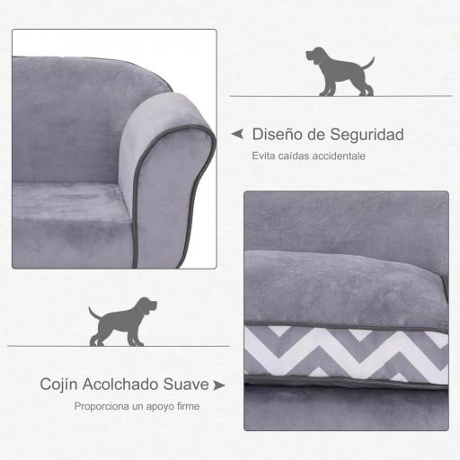 Sofá para Mascotas con Patas Cama para Perros de Madera con Cojín Acolchado Acogedora Funda Lavable 73,5x41x33 cm Gris [4]