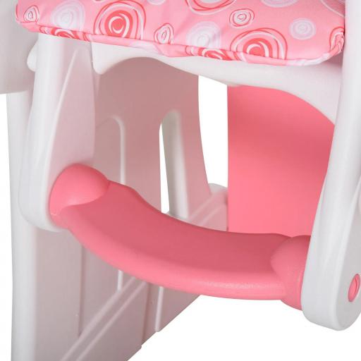 Trona para Bebés 2 en 1 para 6 Meses a 6 Años Transformable en Mesa y Silla Multifuncional Ajustable en 3 Posiciones Respaldo Alto Acolchado con 2 Bandejas Extraíbles 57x59x105 cm Rosa [7]