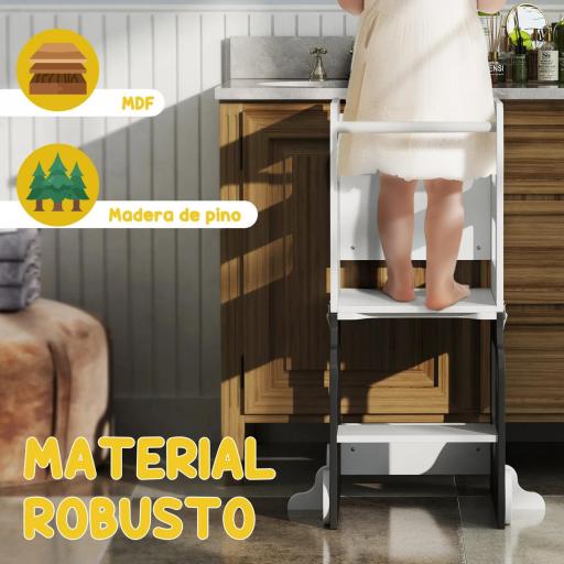 Torre de Aprendizaje Taburete Infantil con Pizarra Convertible en Mesa y Silla con Diseño de Coche Blanco y Gris [6]