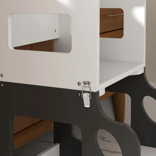 Torre de Aprendizaje Taburete Infantil con Pizarra Convertible en Mesa y Silla con Diseño de Coche Blanco y Gris [8]