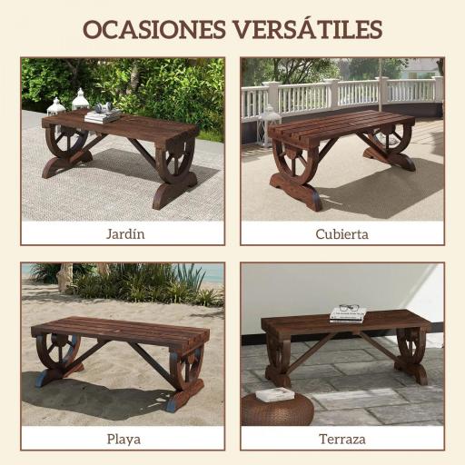 Banco de Madera con Ruedas Decorativas Estilo Rústico Carga 250 kg para Patio Terraza Balcón 98x50x39,5 cm Carbonizado [5]