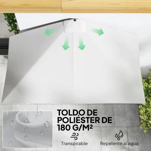 Sombrilla Rectangular 230x130x245 cm Parasol para Pared Media Sombrilla con Manivela Protección UV 30+ Impermeable Sombrilla para Balcón Terraza Jardín Crema [4]