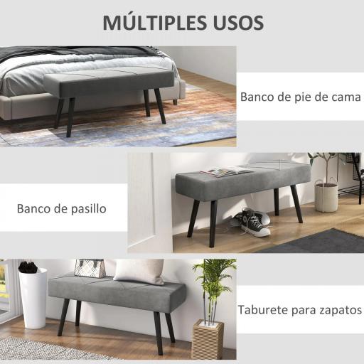 Taburete Pie de Cama Multifuncional con Pies de Acero y Asiento Acolchado para Entrada Pasillo 100x36x45 cm Gris [4]