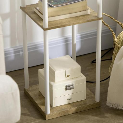 Lámpara de Pie Moderna con 3 Estantes para Salón Casquillo E27 Max. 40W con Pantalla de Tela 26x26x159 cm Blanco [7]