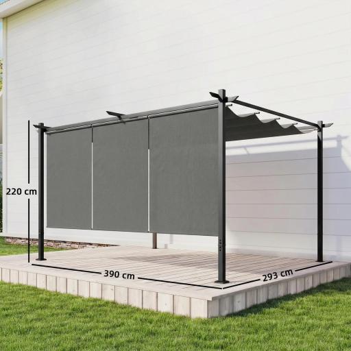 Pérgola de Jardín 4x3 m con Techo Retráctil 3 Laterales Enrollables UPF30+ Cenador de Jardín para Patio Exterior Gris [1]