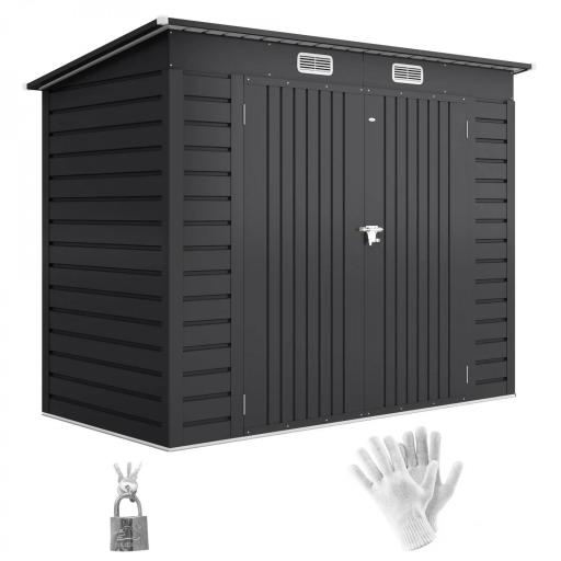 Caseta de Jardín Exterior 2,7m² 249x121x183 cm con Doble Puerta 2 Ventilaciones y Pestillo Gris [8]