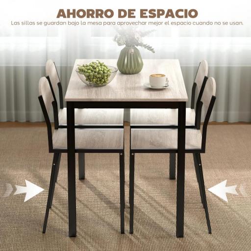 Juego de Mesa y 4 Sillas de Comedor Estilo Moderno Marco Metálico para Espacios Pequeños Negro [2]