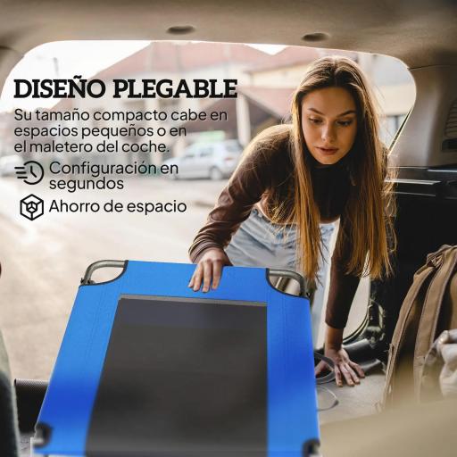 Tumbona Plegable con Respaldo Ajustable en 4 Posiciones Asas y Respaldo de Textilene Carga 120 kg 175x58x68 cm Azul [7]