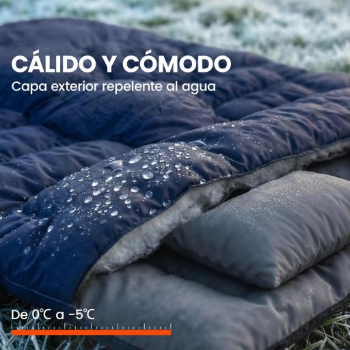 Saco de Dormir Doble para Adultos Tamaño Queen para 2 Personas con 2 Almohadas y Bolsa Transporte Azul Oscuro [4]